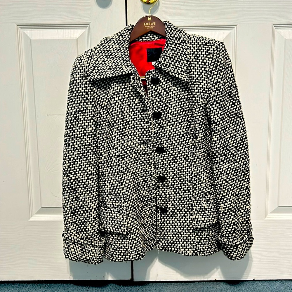 Fully Lined Anna Sui 100% Wool Salt and Pepper Blazer
